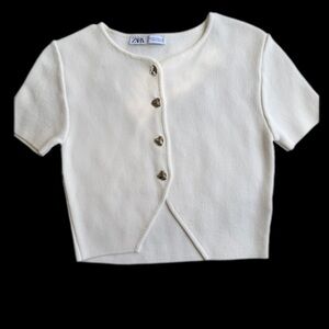 Zara Cream Button-Up Short Sleeve Top
